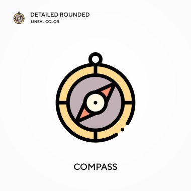Pusula ayrıntılı yuvarlak doğrusal renk vektörü simgesi. Web mobil UI ögesi için resimleme sembolü tasarım şablonu. Düzenlenebilir vuruşlarda mükemmel renk modern piktogram. İş projeniz için pusula simgeleri