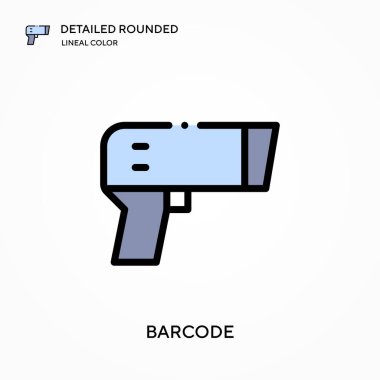 Barkod yuvarlak lineal renk vektör simgesini detaylı olarak açıkladı. Web mobil UI ögesi için resimleme sembolü tasarım şablonu. Düzenlenebilir vuruşlarda mükemmel renk modern piktogram. İş projeniz için barkod simgeleri