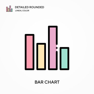Çubuk çizelgesi yuvarlak doğrusal renk vektörü simgesini detaylı olarak açıkladı. Web mobil UI ögesi için resimleme sembolü tasarım şablonu. Düzenlenebilir vuruşlarda mükemmel renk modern piktogram. İş projeniz için bar çizelgesi simgeleri