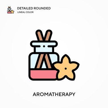 Aromaterapi detaylı yuvarlak lineal renk vektör ikonu. Web mobil UI ögesi için resimleme sembolü tasarım şablonu. Düzenlenebilir vuruşlarda mükemmel renk modern piktogram. İş projeniz için Aromaterapi simgeleri