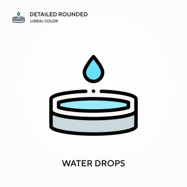 Su, ayrıntılı yuvarlak doğrusal renk vektör ikonunu düşürür. Web mobil UI ögesi için resimleme sembolü tasarım şablonu. Düzenlenebilir vuruşlarda mükemmel renk modern piktogram. İş projeniz için su damlaları simgeleri