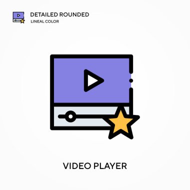 Video oynatıcı yuvarlak doğrusal renk vektörü simgesini detaylı olarak açıkladı. Web mobil UI ögesi için resimleme sembolü tasarım şablonu. Düzenlenebilir vuruşlarda mükemmel renk modern piktogram. İş projeniz için video oynatıcı simgeleri