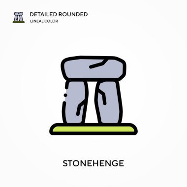 Stonehenge ayrıntılı yuvarlak doğrusal renk vektör simgesi. Web mobil UI ögesi için resimleme sembolü tasarım şablonu. Düzenlenebilir vuruşlarda mükemmel renk modern piktogram. İş projeniz için Stonehenge simgeleri