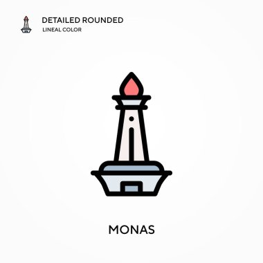 Monas ayrıntılı yuvarlak doğrusal renk vektör simgesi. Web mobil UI ögesi için resimleme sembolü tasarım şablonu. Düzenlenebilir vuruşlarda mükemmel renk modern piktogram. İş projeniz için Monas simgeleri