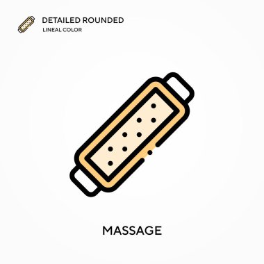 Masaj detaylı yuvarlak doğrusal renk vektör simgesi. Web mobil UI ögesi için resimleme sembolü tasarım şablonu. Düzenlenebilir vuruşlarda mükemmel renk modern piktogram. İş projeniz için masaj simgeleri
