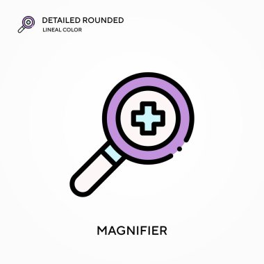 Büyüteç ayrıntılı yuvarlak doğrusal renk vektör simgesi. Web mobil UI ögesi için resimleme sembolü tasarım şablonu. Düzenlenebilir vuruşlarda mükemmel renk modern piktogram. İş projeniz için büyüteç simgeleri