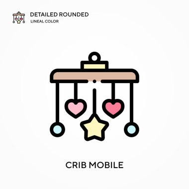 Beşik mobil ayrıntılı yuvarlak doğrusal renk vektör simgesi. Web mobil UI ögesi için resimleme sembolü tasarım şablonu. Düzenlenebilir vuruşlarda mükemmel renk modern piktogram. İş projeniz için beşik mobil simgeleri