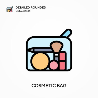 Kozmetik torbası yuvarlak doğrusal renk vektör simgesini detaylı olarak açıkladı. Web mobil UI ögesi için resimleme sembolü tasarım şablonu. Düzenlenebilir vuruşlarda mükemmel renk modern piktogram. İş projeniz için kozmetik çanta simgeleri
