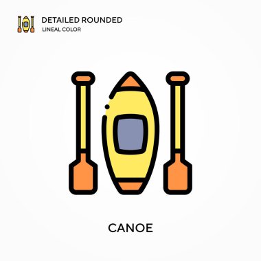 Kano ayrıntılı yuvarlak lineal renk vektör simgesi. Web mobil UI ögesi için resimleme sembolü tasarım şablonu. Düzenlenebilir vuruşlarda mükemmel renk modern piktogram. İş projeniz için kano simgeleri