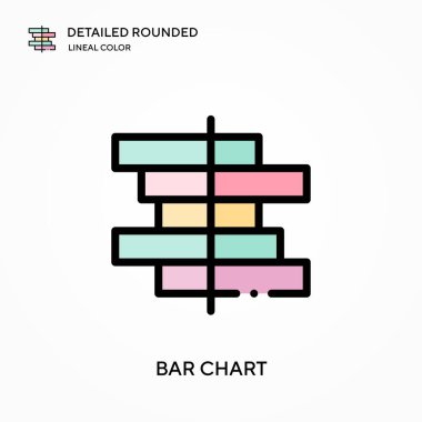 Çubuk çizelgesi yuvarlak doğrusal renk vektörü simgesini detaylı olarak açıkladı. Web mobil UI ögesi için resimleme sembolü tasarım şablonu. Düzenlenebilir vuruşlarda mükemmel renk modern piktogram. İş projeniz için bar çizelgesi simgeleri