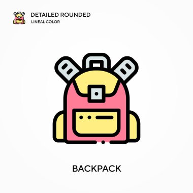 Sırt çantası ayrıntılı yuvarlak doğrusal renk vektör simgesi. Web mobil UI ögesi için resimleme sembolü tasarım şablonu. Düzenlenebilir vuruşlarda mükemmel renk modern piktogram. İş projeniz için sırt çantası simgeleri
