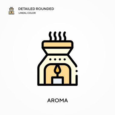 Aroma ayrıntılı yuvarlak doğrusal renk vektör ikonu. Web mobil UI ögesi için resimleme sembolü tasarım şablonu. Düzenlenebilir vuruşlarda mükemmel renk modern piktogram. İş projeniz için Aroma simgeleri