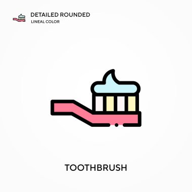 Diş fırçası ayrıntılı yuvarlak doğrusal renk vektör simgesi. Web mobil UI ögesi için resimleme sembolü tasarım şablonu. Düzenlenebilir vuruşlarda mükemmel renk modern piktogram. İş projeniz için diş fırçası simgeleri