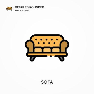 Kanepe detaylı yuvarlak doğrusal renk vektör simgesi. Web mobil UI ögesi için resimleme sembolü tasarım şablonu. Düzenlenebilir vuruşlarda mükemmel renk modern piktogram. İş projeniz için kanepe simgeleri