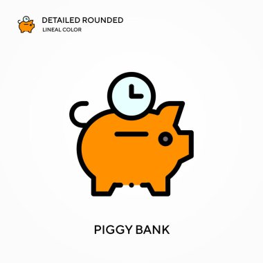 Domuz kumbarası yuvarlak doğrusal renk vektör simgesini detaylı olarak açıkladı. Web mobil UI ögesi için resimleme sembolü tasarım şablonu. Düzenlenebilir vuruşlarda mükemmel renk modern piktogram. İş projeniz için domuz kumbarası simgeleri