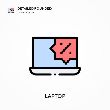 Laptop detaylı yuvarlak doğrusal renk vektör simgesi. Web mobil UI ögesi için resimleme sembolü tasarım şablonu. Düzenlenebilir vuruşlarda mükemmel renk modern piktogram. İş projeniz için dizüstü bilgisayar simgeleri