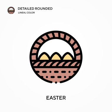 Paskalya detaylı yuvarlak doğrusal renk vektör simgesi. Web mobil UI ögesi için resimleme sembolü tasarım şablonu. Düzenlenebilir vuruşlarda mükemmel renk modern piktogram. İş projeniz için Paskalya simgeleri