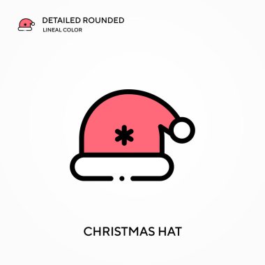 Noel şapkası yuvarlak doğrusal renk vektör simgesini detaylandırdı. Web mobil UI ögesi için resimleme sembolü tasarım şablonu. Düzenlenebilir vuruşlarda mükemmel renk modern piktogram. İş projeniz için Noel şapkası simgeleri