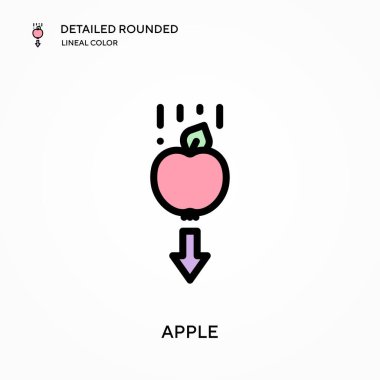 Apple ayrıntılı yuvarlak doğrusal renk vektör simgesi. Web mobil UI ögesi için resimleme sembolü tasarım şablonu. Düzenlenebilir vuruşlarda mükemmel renk modern piktogram. İş projeniz için elma simgeleri