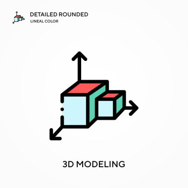 3D ayrıntılı yuvarlak lineal renk vektör ikonu modelleme. Web mobil UI ögesi için resimleme sembolü tasarım şablonu. Düzenlenebilir vuruşlarda mükemmel renk modern piktogram. İş projeniz için 3D modelleme simgeleri
