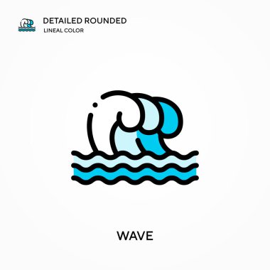 Dalga detaylı yuvarlak doğrusal renk vektör simgesi. Web mobil UI ögesi için resimleme sembolü tasarım şablonu. Düzenlenebilir vuruşlarda mükemmel renk modern piktogram. İş projeniz için dalga simgeleri
