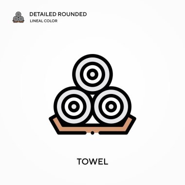 Havlu ayrıntılı yuvarlak doğrusal renk vektör simgesi. Web mobil UI ögesi için resimleme sembolü tasarım şablonu. Düzenlenebilir vuruşlarda mükemmel renk modern piktogram. İş projeniz için havlu simgeleri