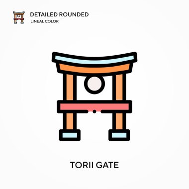 Torii kapısı yuvarlak lineal renk vektör simgesi detaylı. Web mobil UI ögesi için resimleme sembolü tasarım şablonu. Düzenlenebilir vuruşlarda mükemmel renk modern piktogram. İş projeniz için Torii kapı simgeleri
