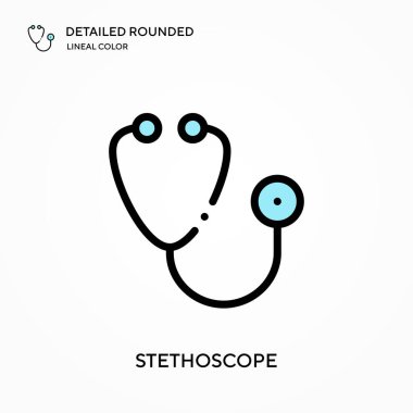 Stetoskop detaylı yuvarlak doğrusal renk vektör ikonu. Web mobil UI ögesi için resimleme sembolü tasarım şablonu. Düzenlenebilir vuruşlarda mükemmel renk modern piktogram. İş projeniz için steteskop simgeleri