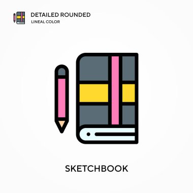 Çizim kitabı yuvarlak doğrusal renk vektörü simgesini detaylı olarak açıkladı. Web mobil UI ögesi için resimleme sembolü tasarım şablonu. Düzenlenebilir vuruşlarda mükemmel renk modern piktogram. İş projeniz için taslak simgeleri