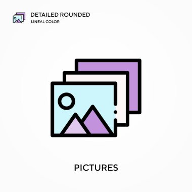 Resimler ayrıntılı yuvarlak doğrusal renk vektör simgesi. Web mobil UI ögesi için resimleme sembolü tasarım şablonu. Düzenlenebilir vuruşlarda mükemmel renk modern piktogram. İş projeniz için resim simgeleri
