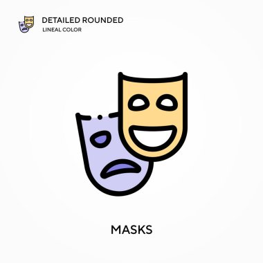 Maskeler ayrıntılı yuvarlak doğrusal renk vektör simgesi. Web mobil UI ögesi için resimleme sembolü tasarım şablonu. Düzenlenebilir vuruşlarda mükemmel renk modern piktogram. İş projeniz için maske simgeleri