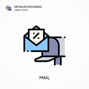 Posta detaylı yuvarlak doğrusal renk vektör simgesi. Web mobil UI ögesi için resimleme sembolü tasarım şablonu. Düzenlenebilir vuruşlarda mükemmel renk modern piktogram. İş projeniz için e- posta simgeleri