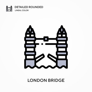 Londra Köprüsü yuvarlak doğrusal renk vektör simgesini detaylı olarak açıkladı. Web mobil UI ögesi için resimleme sembolü tasarım şablonu. Düzenlenebilir vuruşlarda mükemmel renk modern piktogram. İş projeniz için Londra Köprüsü simgeleri