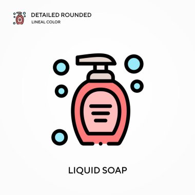 Sıvı sabun ayrıntılı yuvarlak lineal renk vektör simgesi. Web mobil UI ögesi için resimleme sembolü tasarım şablonu. Düzenlenebilir vuruşlarda mükemmel renk modern piktogram. İş projeniz için sıvı sabun simgeleri