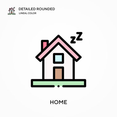 Ev detaylı yuvarlak doğrusal renk vektör simgesi. Web mobil UI ögesi için resimleme sembolü tasarım şablonu. Düzenlenebilir vuruşlarda mükemmel renk modern piktogram. İş projeniz için ev simgeleri