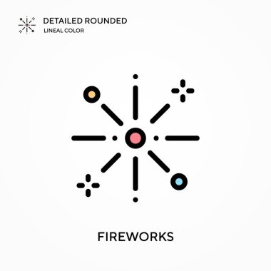 Havai fişek ayrıntılı yuvarlak doğrusal renk vektör simgesi. Web mobil UI ögesi için resimleme sembolü tasarım şablonu. Düzenlenebilir vuruşlarda mükemmel renk modern piktogram. İş projeniz için havai fişek simgeleri