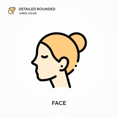 Yüz ayrıntılı yuvarlak doğrusal renk vektör simgesi. Web mobil UI ögesi için resimleme sembolü tasarım şablonu. Düzenlenebilir vuruşlarda mükemmel renk modern piktogram. İş projeniz için yüz simgeleri