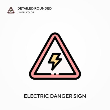 Elektrik tehlike işareti ayrıntılı yuvarlak doğrusal renk vektör simgesi. Web mobil UI ögesi için resimleme sembolü tasarım şablonu. Düzenlenebilir vuruşlarda mükemmel renk modern piktogram. İş projeniz için elektrik tehlike simgeleri