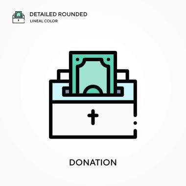Bağış ayrıntılı yuvarlak doğrusal renk vektörü ikonu. Web mobil UI ögesi için resimleme sembolü tasarım şablonu. Düzenlenebilir vuruşlarda mükemmel renk modern piktogram. İş projeniz için bağış simgeleri