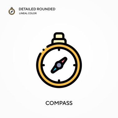 Pusula ayrıntılı yuvarlak doğrusal renk vektörü simgesi. Web mobil UI ögesi için resimleme sembolü tasarım şablonu. Düzenlenebilir vuruşlarda mükemmel renk modern piktogram. İş projeniz için pusula simgeleri