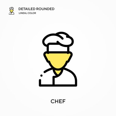 Şef ayrıntılı yuvarlak doğrusal renk vektör simgesi. Web mobil UI ögesi için resimleme sembolü tasarım şablonu. Düzenlenebilir vuruşlarda mükemmel renk modern piktogram. İş projeniz için aşçı simgeleri