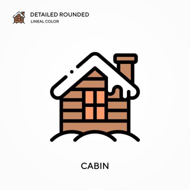 Kabin detaylı yuvarlak doğrusal renk vektör simgesi. Web mobil UI ögesi için resimleme sembolü tasarım şablonu. Düzenlenebilir vuruşlarda mükemmel renk modern piktogram. İş projeniz için kabin simgeleri