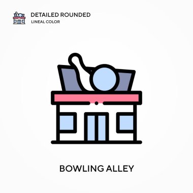 Bowling salonu yuvarlak çizgili renk vektör simgesini detaylı olarak açıkladı. Web mobil UI ögesi için resimleme sembolü tasarım şablonu. Düzenlenebilir vuruşlarda mükemmel renk modern piktogram. İş projeniz için bovling salonu simgeleri
