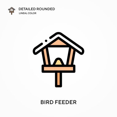 Kuş yemliği ayrıntılı yuvarlak doğrusal renk vektör simgesi. Web mobil UI ögesi için resimleme sembolü tasarım şablonu. Düzenlenebilir vuruşlarda mükemmel renk modern piktogram. İş projeniz için kuş besleyici simgeleri