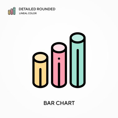 Çubuk çizelgesi yuvarlak doğrusal renk vektörü simgesini detaylı olarak açıkladı. Web mobil UI ögesi için resimleme sembolü tasarım şablonu. Düzenlenebilir vuruşlarda mükemmel renk modern piktogram. İş projeniz için bar çizelgesi simgeleri