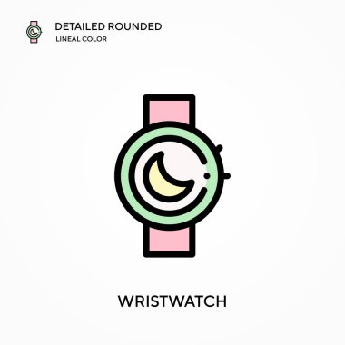Kol saati yuvarlak çizgili renk vektör simgesini detaylı olarak açıklar. Web mobil UI ögesi için resimleme sembolü tasarım şablonu. Düzenlenebilir vuruşlarda mükemmel renk modern piktogram. İş projeniz için kol saati simgeleri