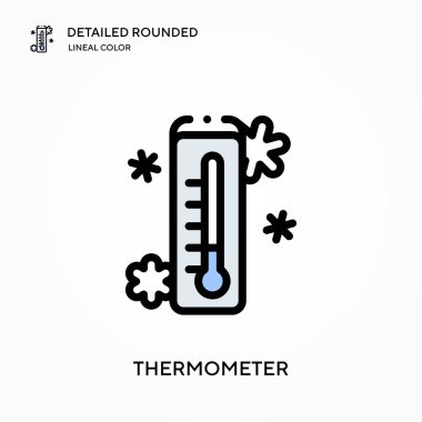 Termometre detaylı yuvarlak doğrusal renk vektör simgesi. Web mobil UI ögesi için resimleme sembolü tasarım şablonu. Düzenlenebilir vuruşlarda mükemmel renk modern piktogram. İş projeniz için termometre simgeleri