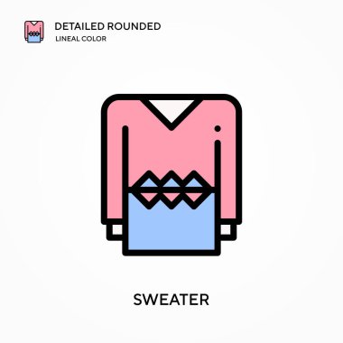 Süveter ayrıntılı yuvarlak doğrusal renk vektör ikonu. Web mobil UI ögesi için resimleme sembolü tasarım şablonu. Düzenlenebilir vuruşlarda mükemmel renk modern piktogram. İş projeniz için süveter simgeleri