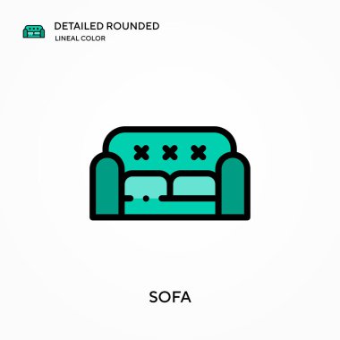 Kanepe detaylı yuvarlak doğrusal renk vektör simgesi. Web mobil UI ögesi için resimleme sembolü tasarım şablonu. Düzenlenebilir vuruşlarda mükemmel renk modern piktogram. İş projeniz için kanepe simgeleri