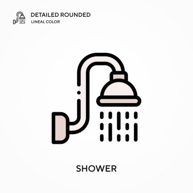 Duş detaylı yuvarlak doğrusal renk vektör simgesi. Web mobil UI ögesi için resimleme sembolü tasarım şablonu. Düzenlenebilir vuruşlarda mükemmel renk modern piktogram. İş projeniz için duş simgeleri